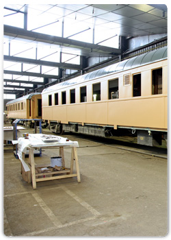 Voiture de l'Orient-express SNCF en cours de rénovation
